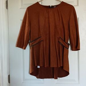 Faux Leather Top with Zipper Details